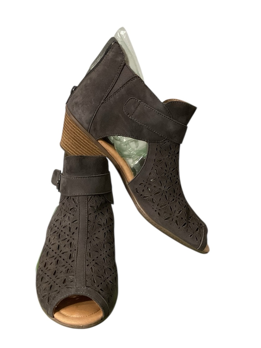 Earth Origins Laser-Cut Peep-Toe Block Heel Sandals